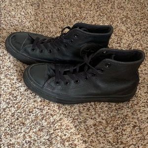 All black leather converse high tops